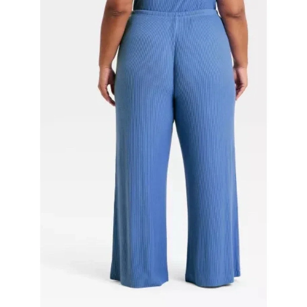 auden cozy ribbed blue pajama set tank & drawstring wide leg pants Sz Xxl
